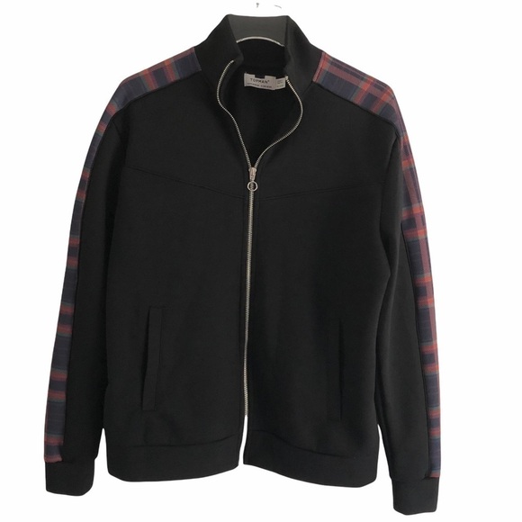 TOPMAN Black Bomber Plaid Panel Zip Front Jacket Unisex XS - Picture 2 of 11